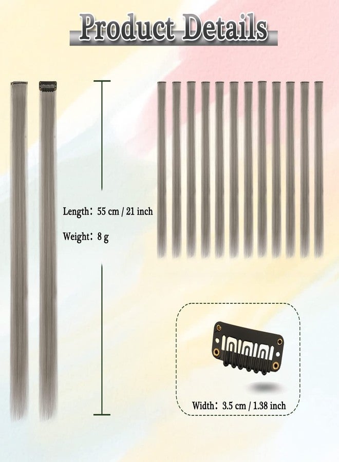بارسدار وصلات شعر رمادية من بارسدار - 22 بوصة، 12 قطعة، وصلات شعر ملونة، وصلات شعر صناعية مستقيمة بمشابك للنساء، مناسبة لأزياء الهالوين والكريسماس - رمادي فضي - Image 2